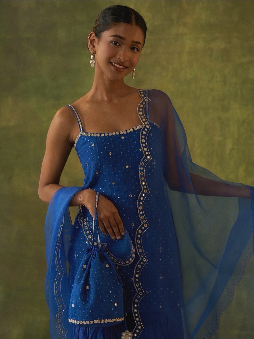 Blue Silk, Embroidered Kurta Set